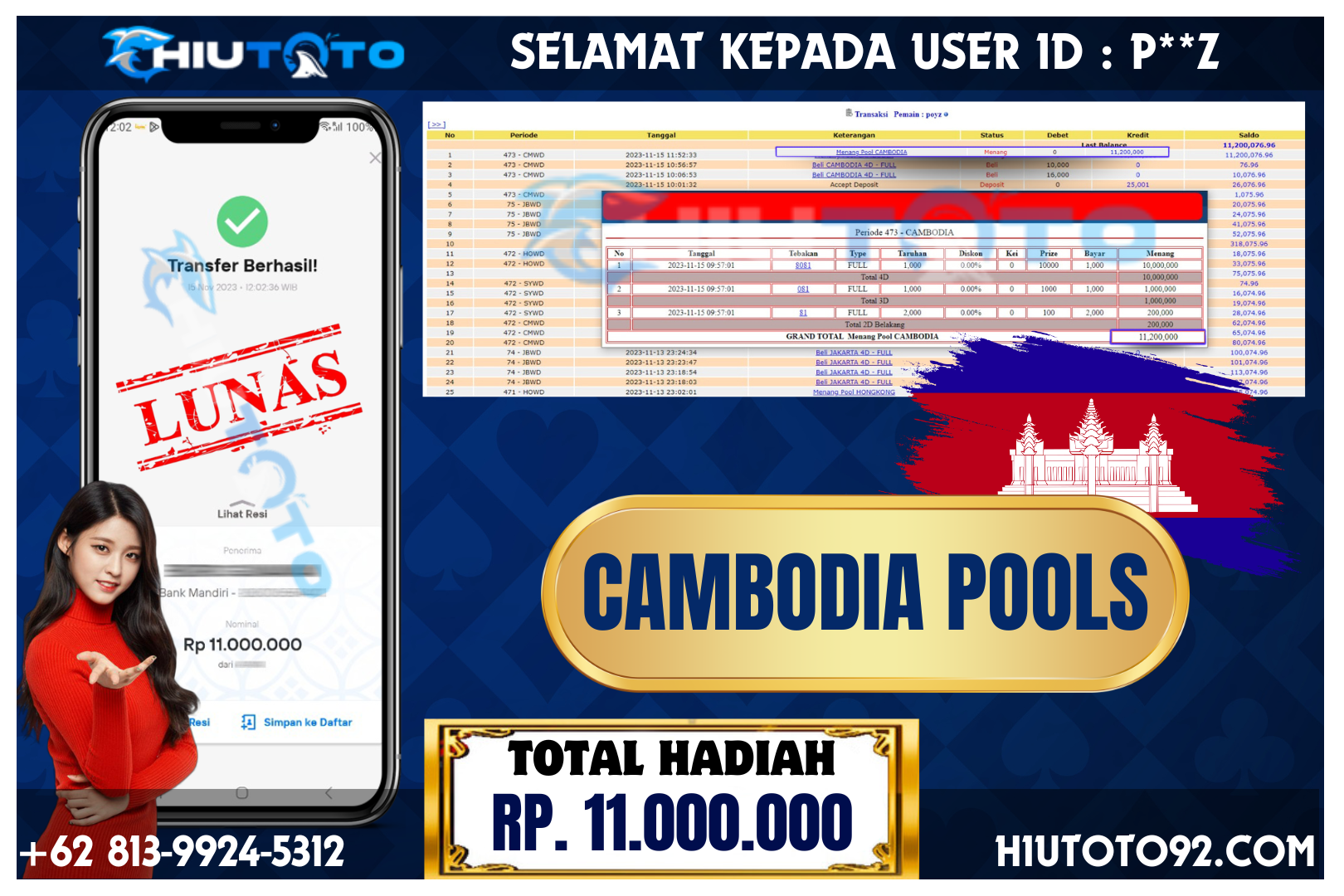 HIUTOTO – Jackpot Cambodia Pools Rp 11.000.000