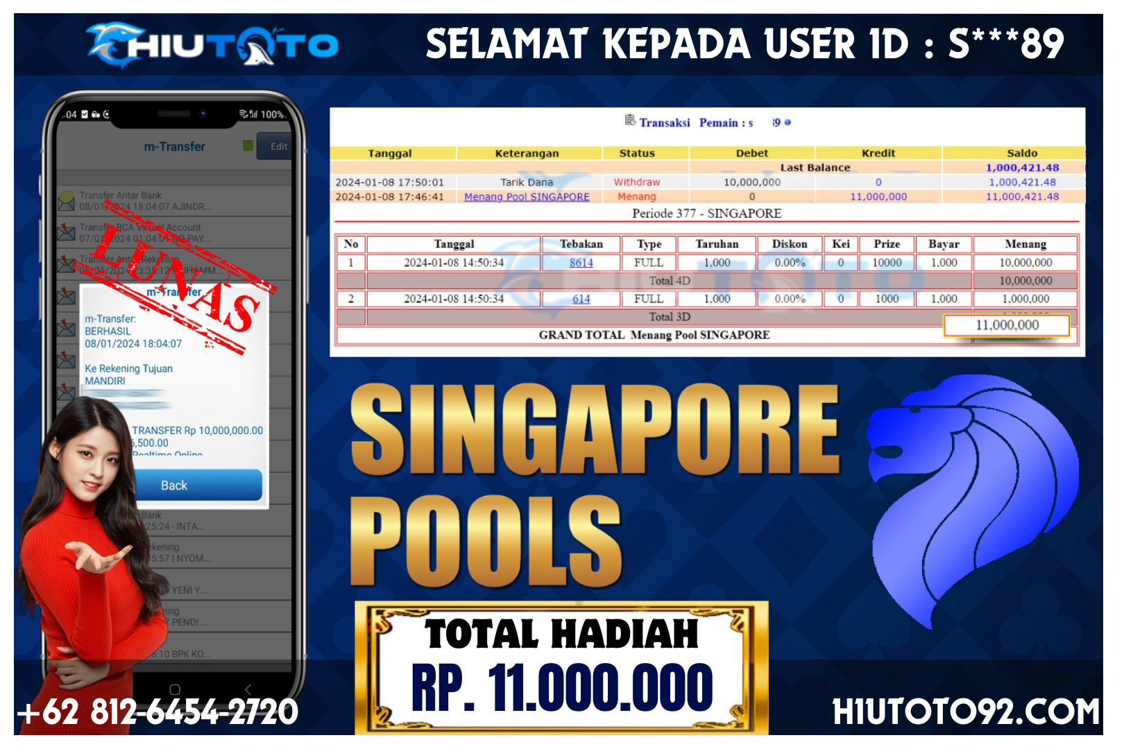 HIUTOTO – Jackpot Singapore Pools Rp 11.000.000