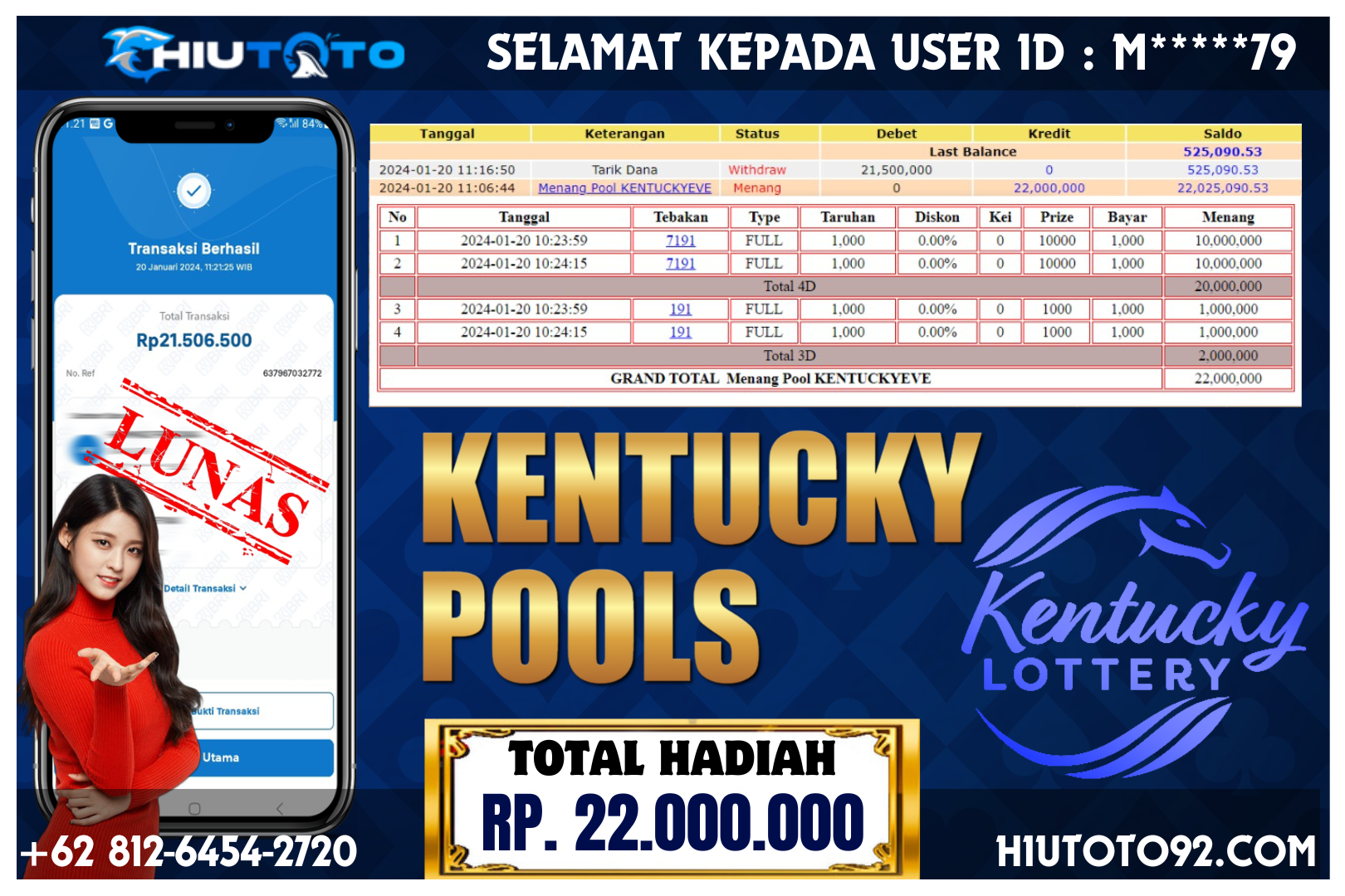 HIUTOTO – Jackpot Kentucky Pools Rp 22.000.000